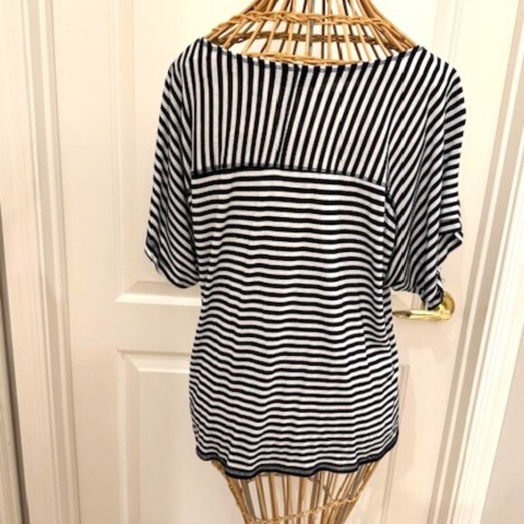 Methphor black and white stripe knit top with tie waist. - Picture 4 of 8